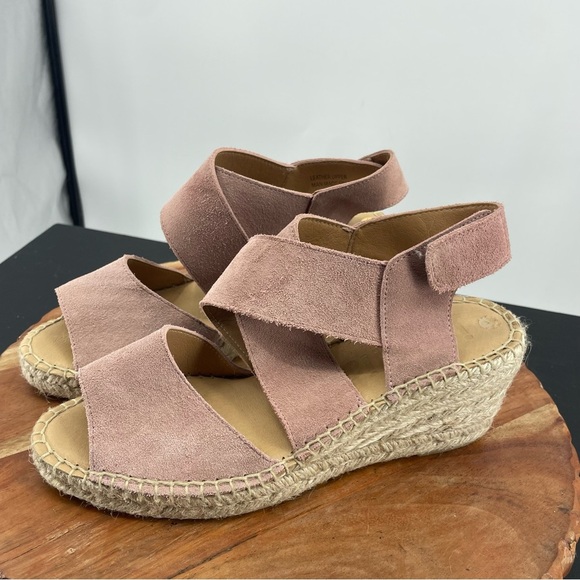Jutelia Pink suede Leather Espadrilles Wedge 3” sandals sz 8 - Picture 3 of 6